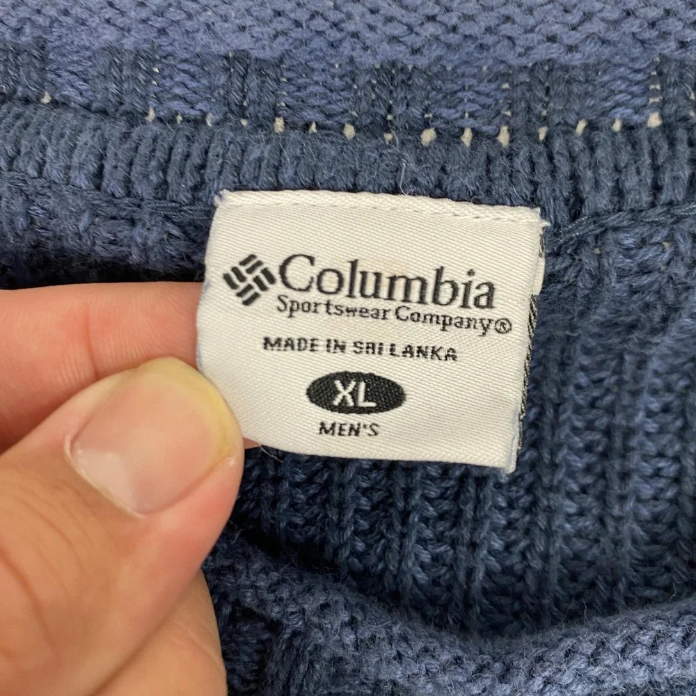 Columbia Sweater Mens XL Blue Cotton Crewneck Textured Rib Knit Pullover Casual